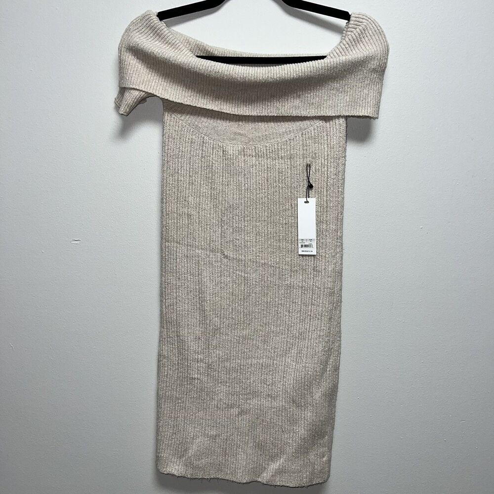 BB Dakota Sweater Beige Dress Size S womens off shoulder comfy soft